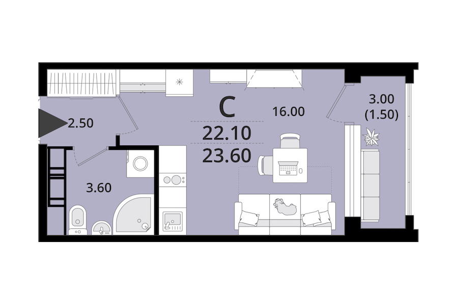 Квартира студия 23.6 м², 5/13 эт., ЖК «Тайм Сквер»